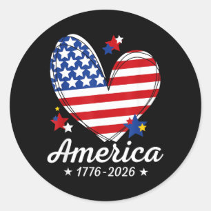 America Flag US Heart 1776 2026 4th of July 250th Classic Round Sticker