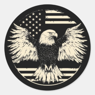 America Flag with Eagle Classic Round Sticker