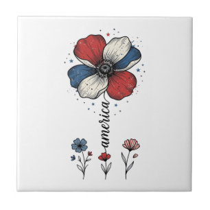 America Floral Patriotic Vintage Vector Design_1 Ceramic Tile