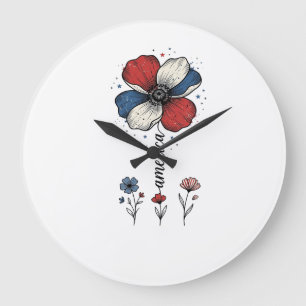 America Floral Patriotic Vintage Vector Design_1 Large Clock