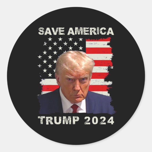 America Free Trump Mug Shot 2024 American Flag  Classic Round Sticker (Front)