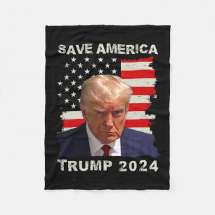 America Free Trump Mug Shot 2024 American Flag Fleece Blanket