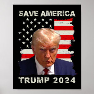 America Free Trump Mug Shot 2024 American Flag  Poster
