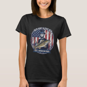 America Funny 4th Of July Abe Lincoln Fishing  T-Shirt