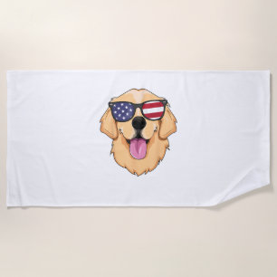 America Golden Retriever 4th of July  for Men Boys Beach Towel