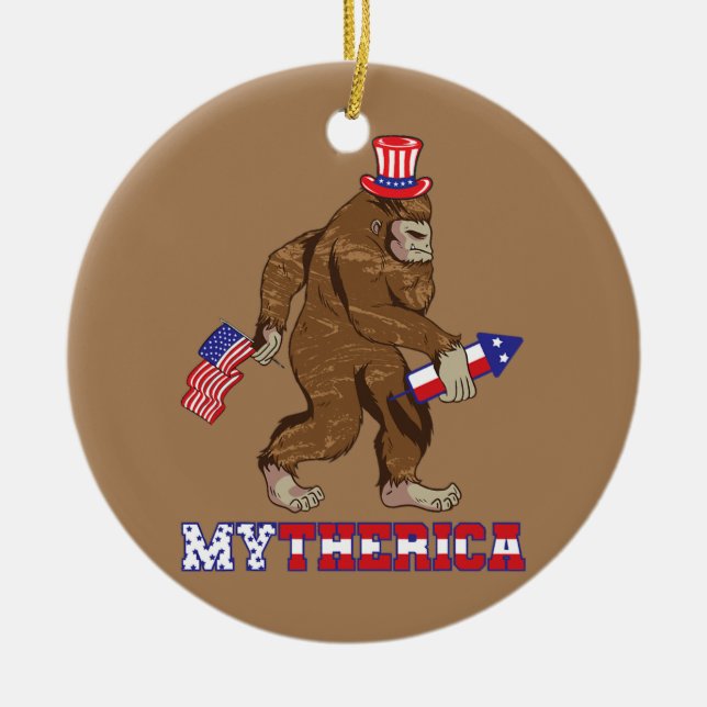 America Gorilla Rocket Patriotic American Flag Ceramic Ornament (Front)