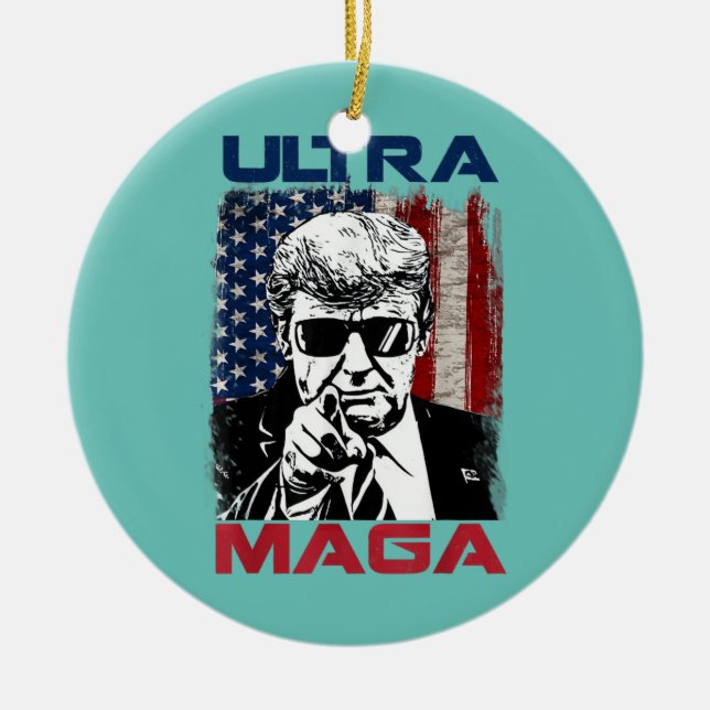 America Great And Proud Patriot and Ultra Maga  Ceramic Ornament (Front)
