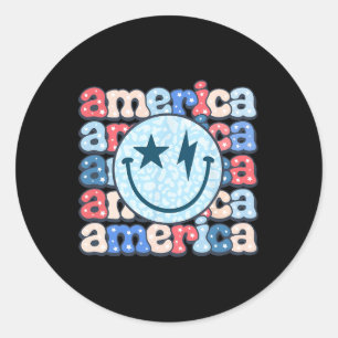 America Groovy Smile Shirt For Women 4th Of July P Classic Round Sticker