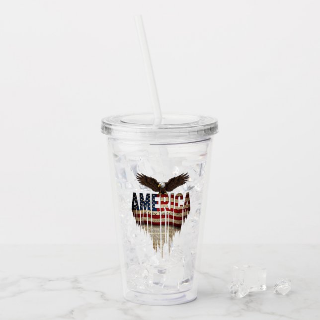 America grunge flag and eagle acrylic tumbler (Front Ice)