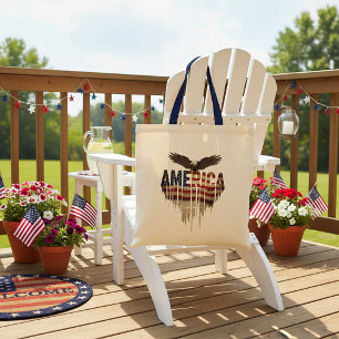 America grunge flag and eagle tote bag