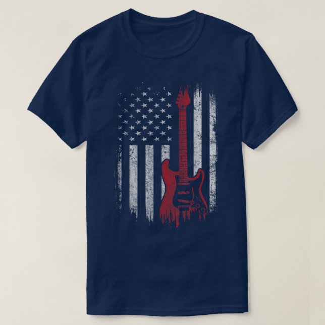 America Guitarist Music Patriotic American USA Fla T-Shirt (Design Front)