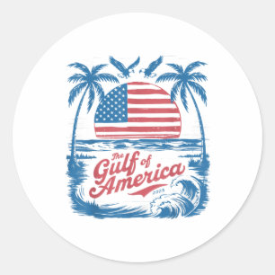 America Gulf-of-us Retro Vintage Beach Usa Flag Me Classic Round Sticker