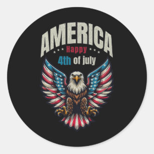 America Happy 4th Of July - Patriotic Eagle Men  Classic Round Sticker
