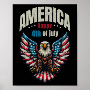 America Happy 4th Of July - Patriotic Eagle Men Poster