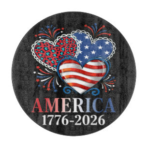 America Hearts 1776-2026 Patriotic Cutting Board