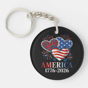 America Hearts 1776-2026 Patriotic Key Ring