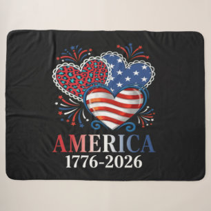 America Hearts 1776-2026 Patriotic Sherpa Blanket