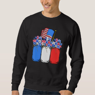 America Independence Day Flag Flower Mason Jars Sweatshirt