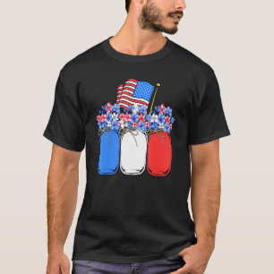 America Independence Day Flag Flower Mason Jars T-Shirt