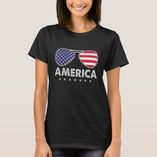 America Independence Day  Glasses Flag Men Boys T-Shirt