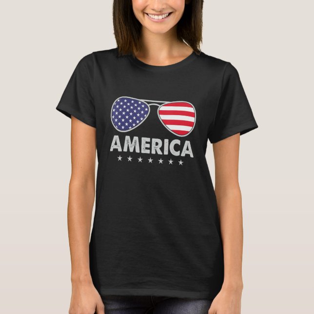 America Independence Day  Glasses Flag Men Boys T-Shirt (Front)
