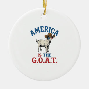 America Is The G.O.A.T Patriotic Goat Cowboy Shirt Ceramic Ornament