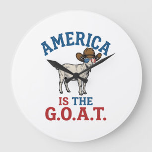 America Is The G.O.A.T Patriotic Goat Cowboy Shirt Large Clock