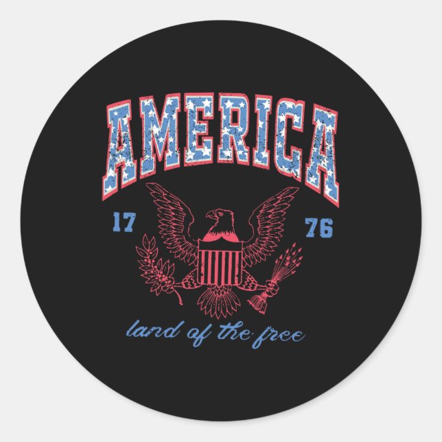 America Land Of The Free 1776 Eagle 4th Of July Wo Classic Round Sticker (Front)
