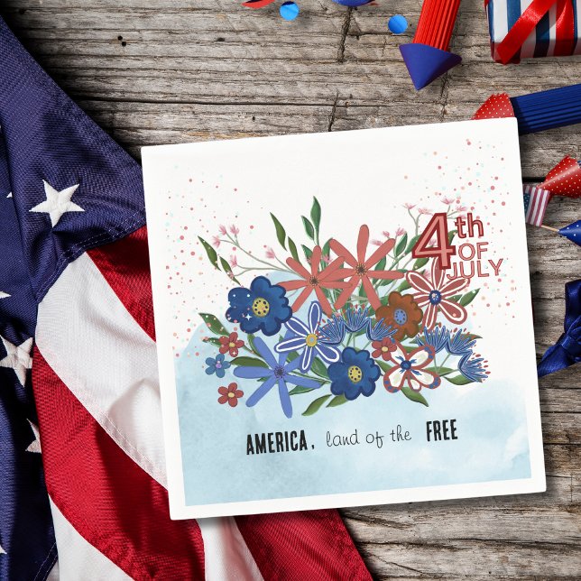 "America Land of the Free" 4th of July Floral Napkin (America Land of the Free_ 4th of July Floral Napkins)
