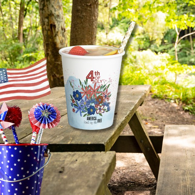 "America Land of the Free" 4th of July Flowers Paper Cups (_America Land of the Free_ 4th of July Flowers Paper Cup)
