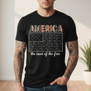 America Land of the Free Barbed Wire Flag T-Shirt