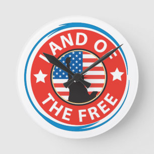 America Land of the Free Patriotic Round Clock