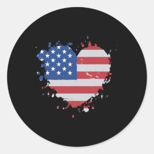 America Love Flag Usa Heart 4th Of July American P Classic Round Sticker