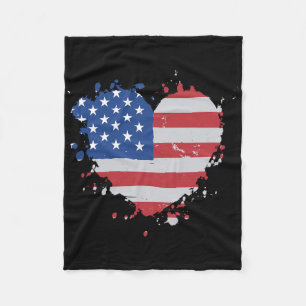 America Love Flag Usa Heart 4th Of July American P Fleece Blanket