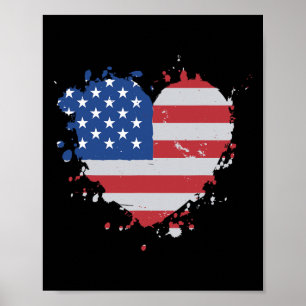 America Love Flag Usa Heart 4th Of July American P Poster