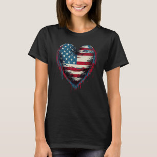 America Love Flag USA Heart 4th Of July American P T-Shirt