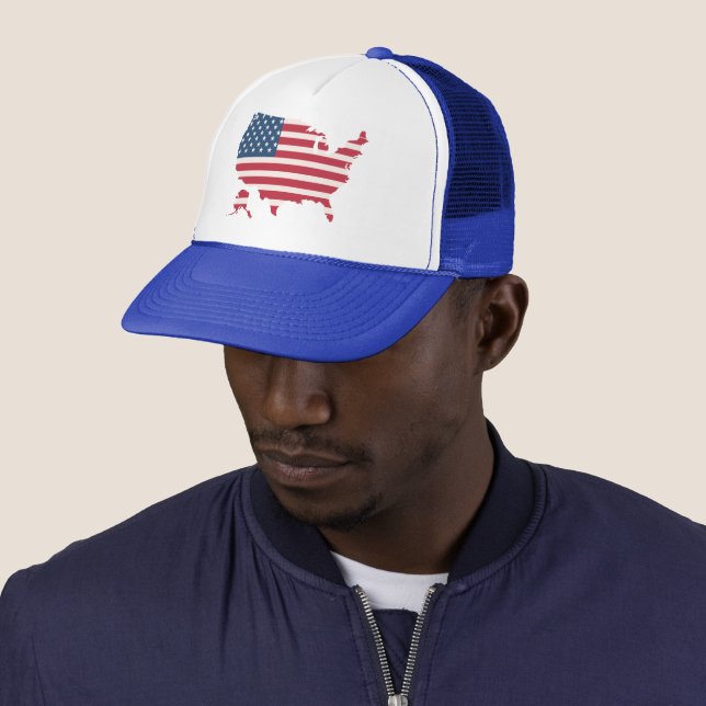 America Map USA Flag Patriotic Snapback Hat (In Situ)