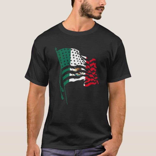 America Mexico Flag Mexican Roots American   T-Shirt (Front)