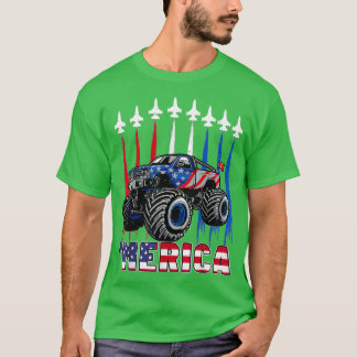 America Monster Truck Patriotic American Flag 4th  T-Shirt