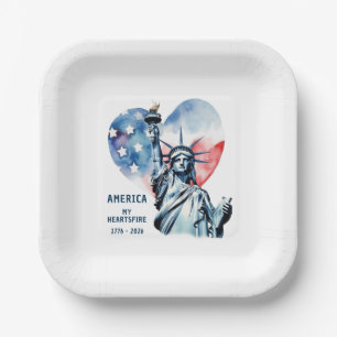 America My Heartsfire 1776-2026 Patriotic Paper Plate