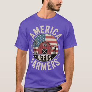 America Needs Farmers American US Flag Tractor T-Shirt