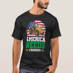 America Needs Farmers US American Flag Tractor T-Shirt