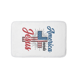 America Needs Jesus Patriotic Cross Shirt Design_1 Bath Mat