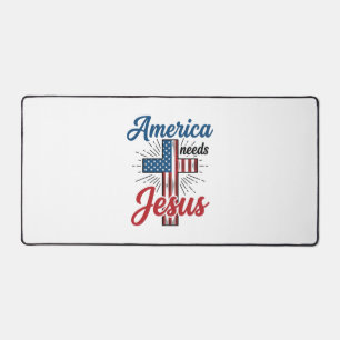 America Needs Jesus Patriotic Cross Shirt Design_1 Desk Mat