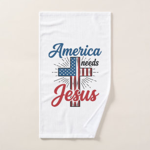 America Needs Jesus Patriotic Cross Shirt Design_1 Hand Towel