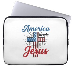 America Needs Jesus Patriotic Cross Shirt Design_1 Laptop Sleeve