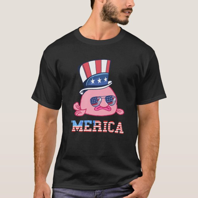 America Patriotic Blobfish American Flag Funny Gru T-Shirt (Front)