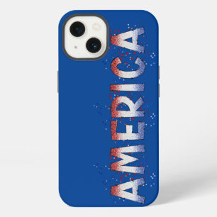 America Patriotic Shimmer Word Art iPhone 13 Case