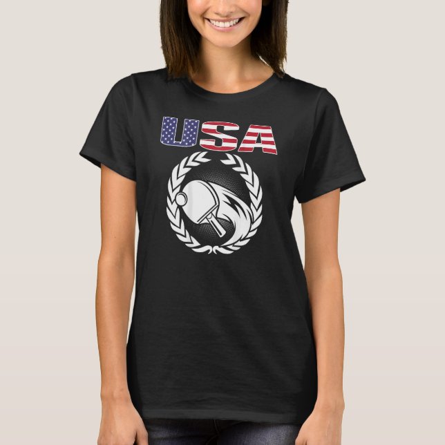 America Ping Pong  US Flag Table Tennis Team Suppo T-Shirt (Front)