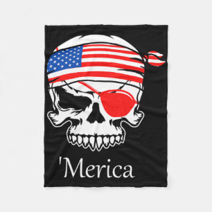 America Pirate Skull Flag July 4th Independence Da Fleece Blanket
